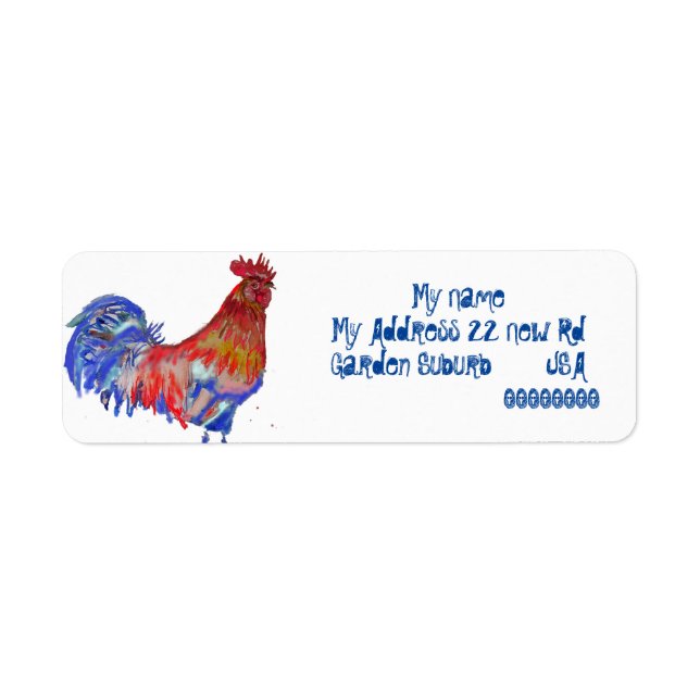 Red Rooster Watercolor Chicken Cockerel Blue Bird  (Front)