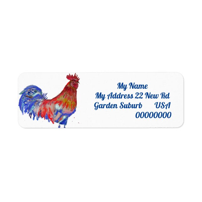 Red Rooster Watercolor Chicken Cockerel Blue Bird  (Front)