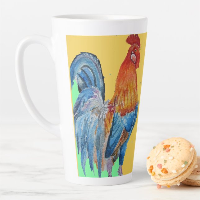Red Rooster Watercolor Cockerel Chicken Art Latte Mug (In Situ)