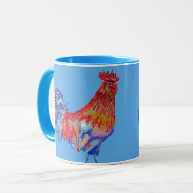 Red Rooster Watercolor Cockerel Chicken Art Mug (Front Left)