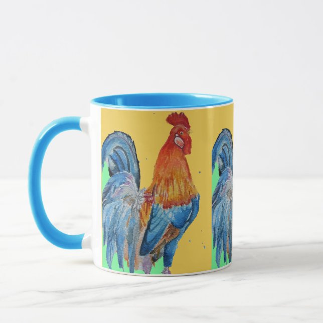 Red Rooster Watercolor Cockerel Chicken Art Mug (Left)