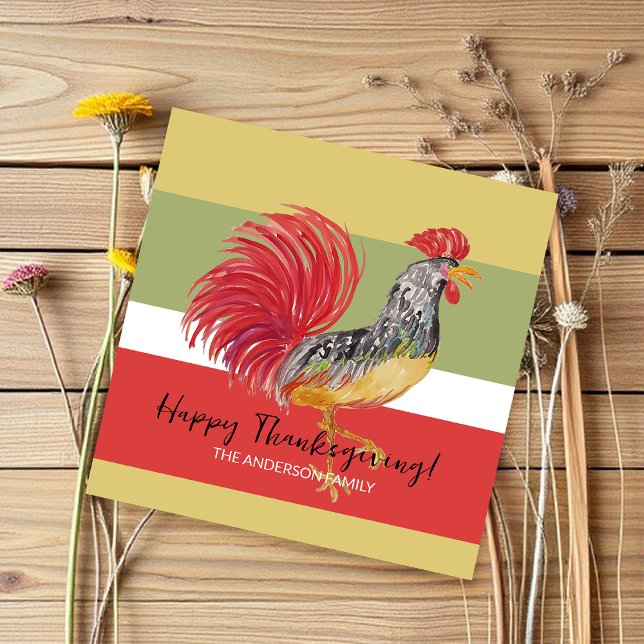 Red Rooster Watercolor Illustratin Holiday Card (Creator Uploaded)