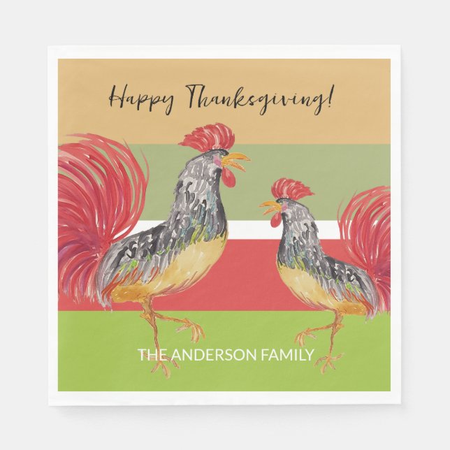 Red Rooster Watercolor Illustratin Napkin (Front)