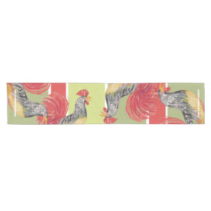 Red Rooster Watercolor Illustratin Short Table Runner