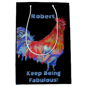 Red Rooster Watercolor Mans Name Gift Present Bag