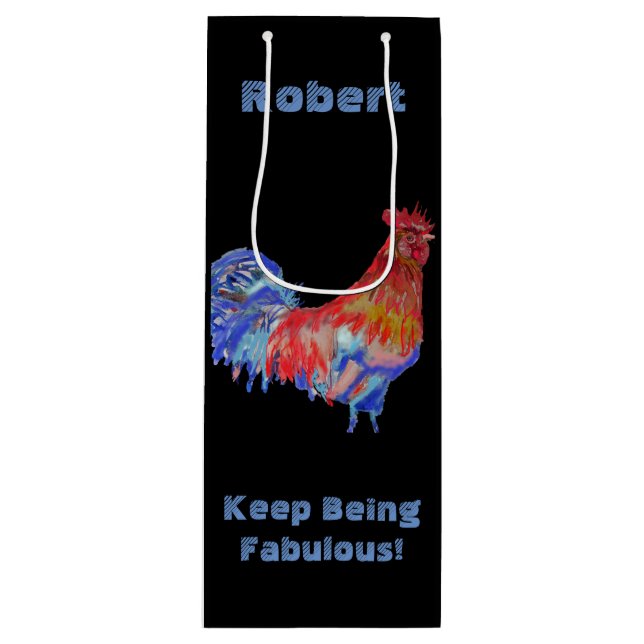 Red Rooster Watercolor Mans Name Gift Present Wine Bag (Front)