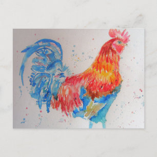 Red Rooster Watercolor Painting Art Chicken Postcard
