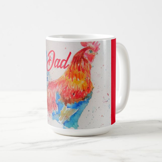 Red Rooster Watercolor Painting Fathers Day Dad Coffee Mug (Front Right)