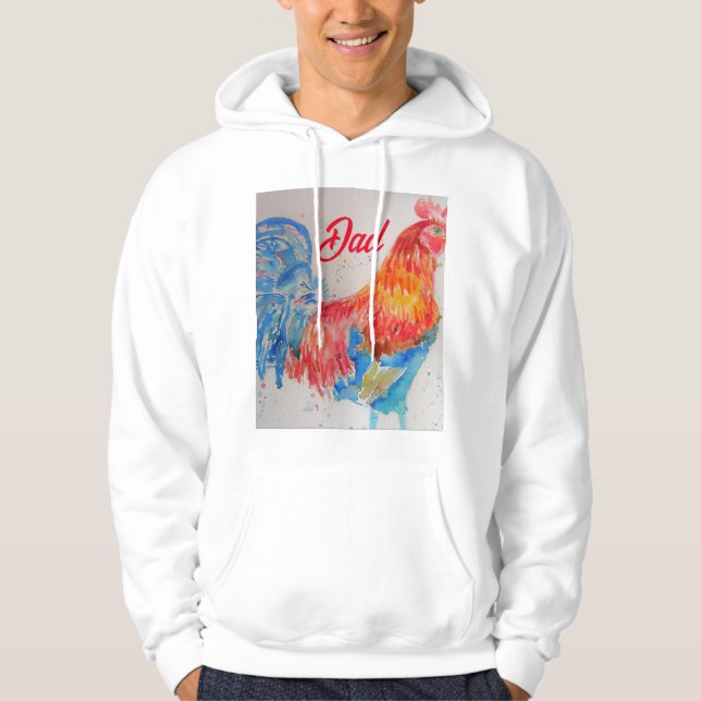 Red Rooster Watercolor Painting Fathers Day Dad Hoodie (Front)