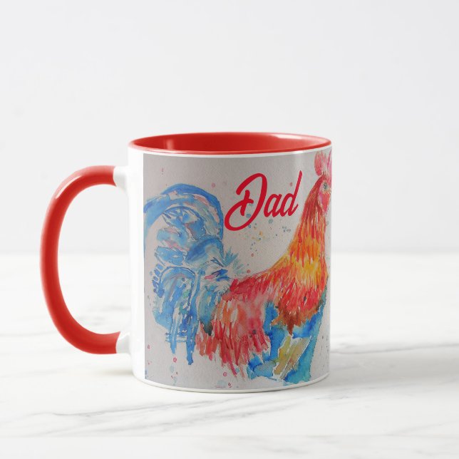 Red Rooster Watercolor Painting Fathers Day Dad Mug (Left)