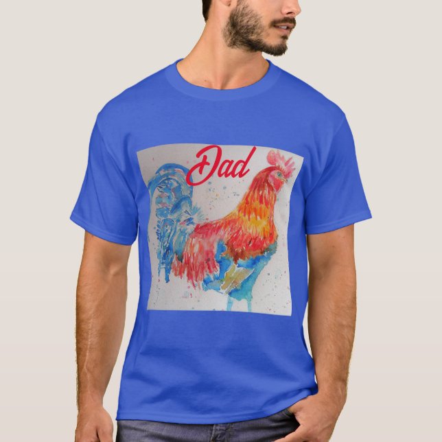 Red Rooster Watercolor Painting Fathers Day Dad T-Shirt (Front)