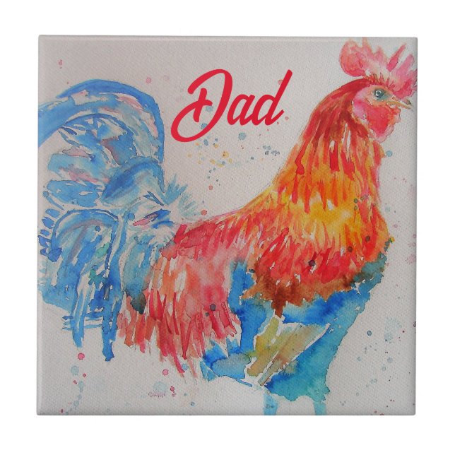 Red Rooster Watercolor Painting Fathers Day Dad Tile (Front)