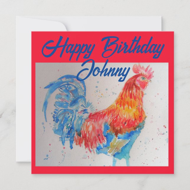 Red Rooster Watercolor Painting Happy Birthday Invitation (Front)