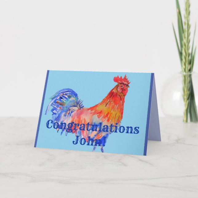 Red Rooster Watercolour Congratulations Card (Front)