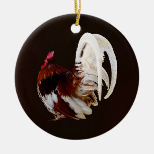 Red Rooster With White Tail Feathers Ceramic Tree Decoration