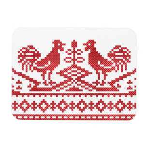 Red Roosters cross-stitch Russian Pattern Magnet