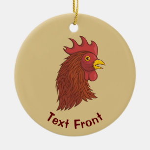 Red Rooster's Head Ceramic Tree Decoration