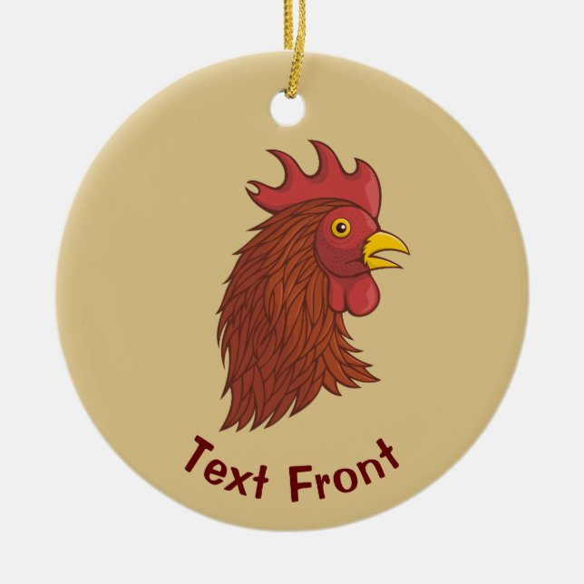 Red Rooster's Head Ceramic Tree Decoration (Front)