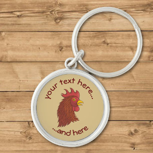 Red Rooster's Head Key Ring