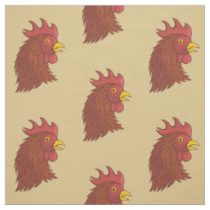 Red Rooster's Head Pattern Fabric