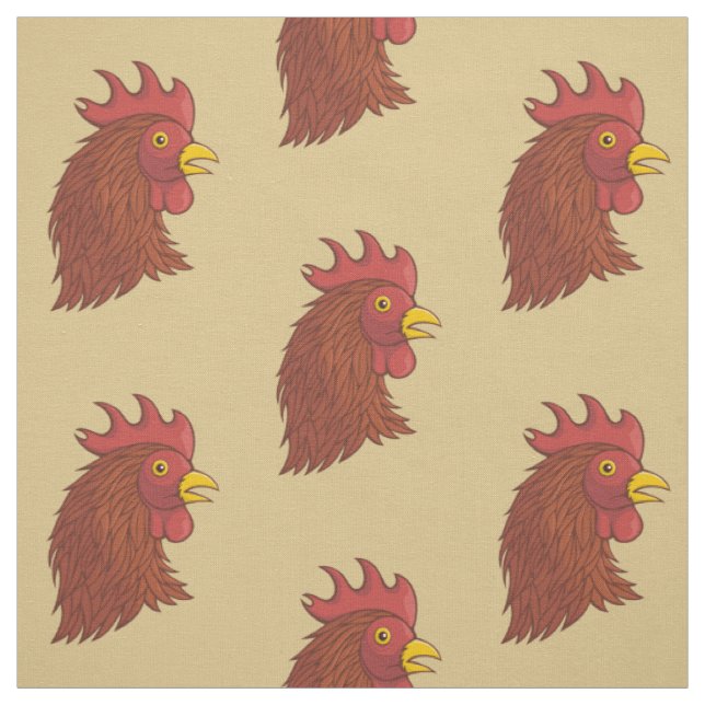 Red Rooster's Head Pattern Fabric (Swatch)