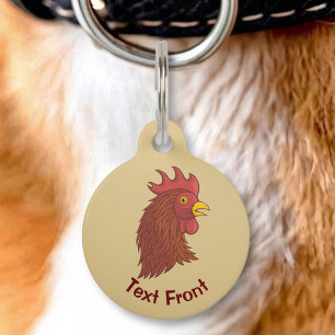 Red Rooster's Head Pet Tag
