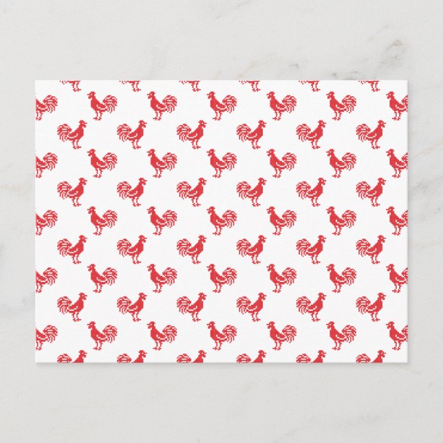 Red Roosters seamless pattern Postcard (Front)