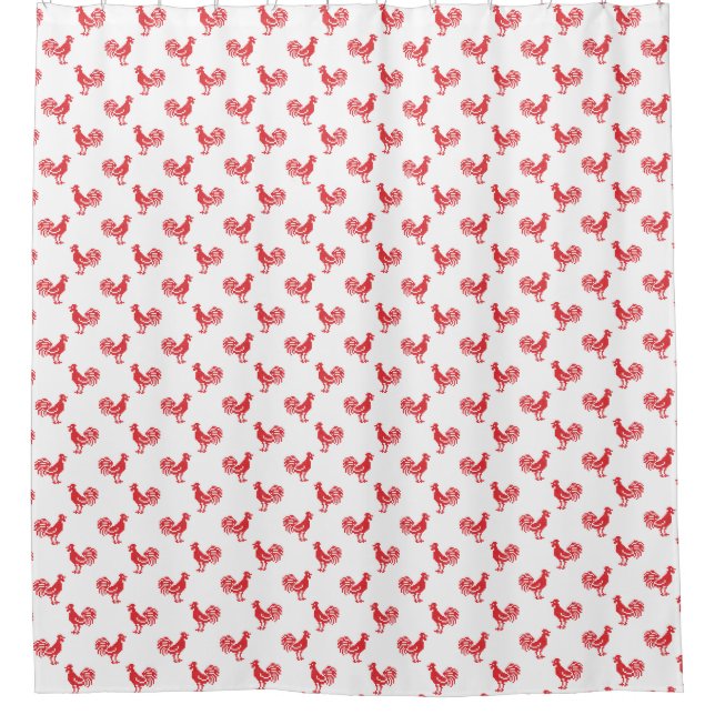 Red Roosters seamless pattern Shower Curtain (Front)