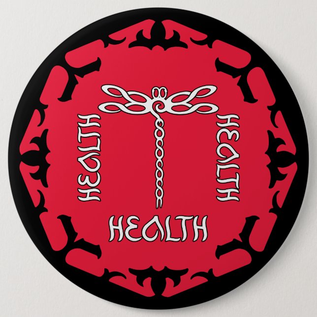 Red Root Chakra "Health" Dragonfly Design 6 Cm Round Badge (Front)