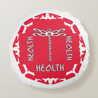 Red Root Chakra "Health" Dragonfly White BG Round Cushion