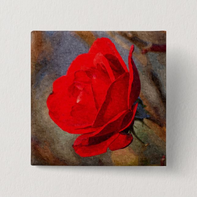 Red Rose 15 Cm Square Badge (Front)