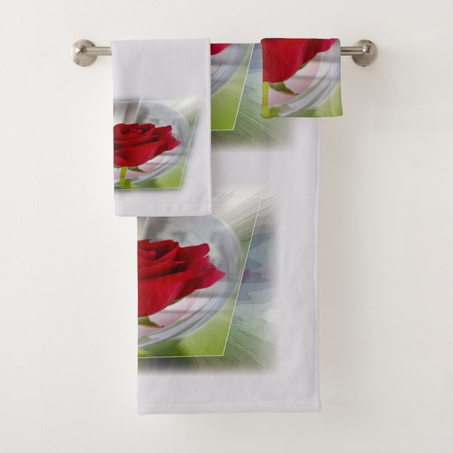 Red rose 2 bath towel set (Insitu)