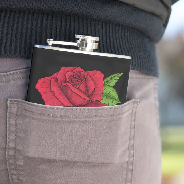 Red rose 2 hip flask (In Situ)