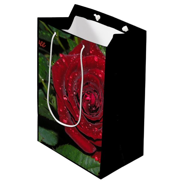 Red Rose #2 Medium Gift Bag (Front Angled)