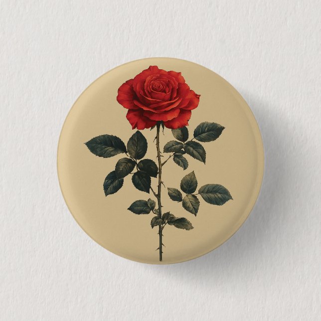 Red Rose 3 Cm Round Badge (Front)