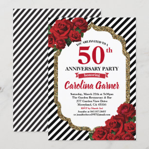 Red rose 50th anniversary party invitation wedding