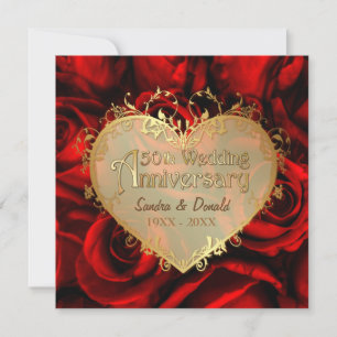 Red Rose 50th Wedding Anniversary -Square ver. 2 Invitation