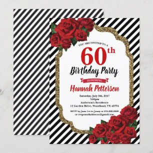 Red rose 60th birthday party invitation woman