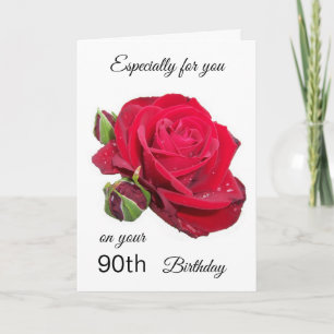 Red Rose 90th Birthday Card