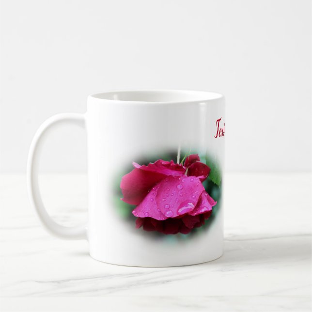 Red Rose After Rain Personalised Coffee Mug (Left)