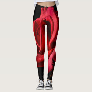 Red Rose Against Black Background Leggings