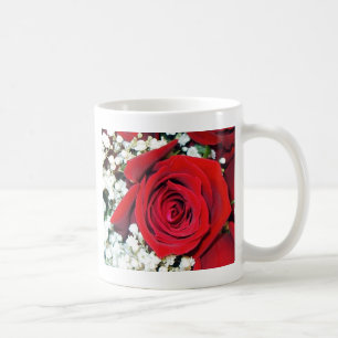 Red rose and Baby's breath on a classic cup. Coffee Mug