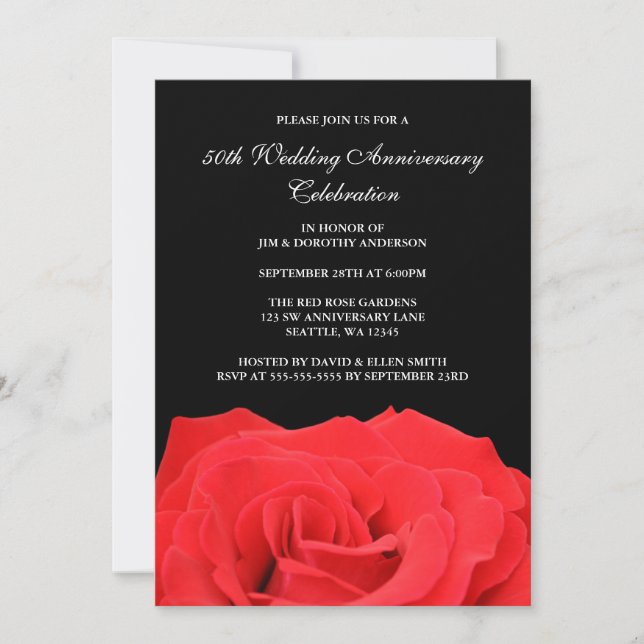 Red Rose and Black 50th Wedding Anniversary Invitation (Front)