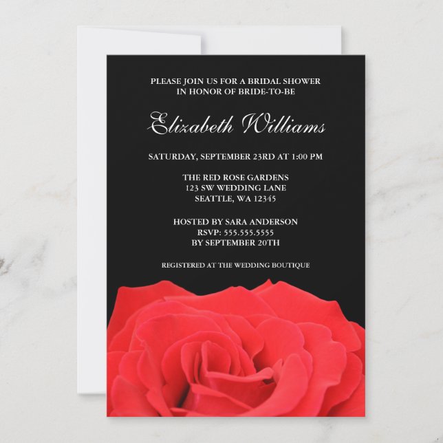 Red Rose and Black Bridal Shower Invitation (Front)