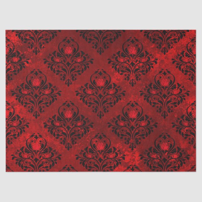 Red Rose and Black Damask on Red Tissue Paper (Front)