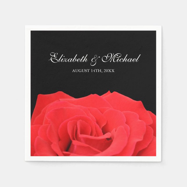 Red Rose and Black Personalised Wedding Napkin (Front)