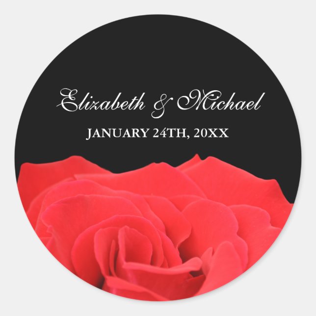 Red Rose and Black Wedding Favour Label (Front)