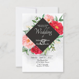 Red rose and black wedding invitation