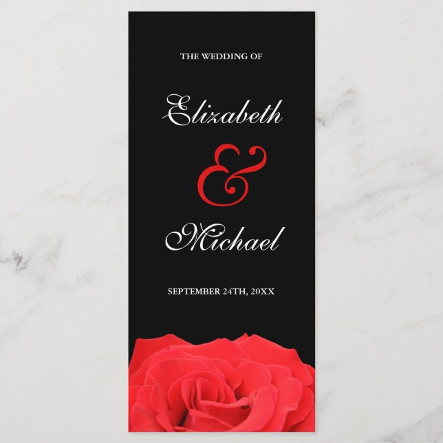 Red Rose and Black Wedding Program Programme (Front)