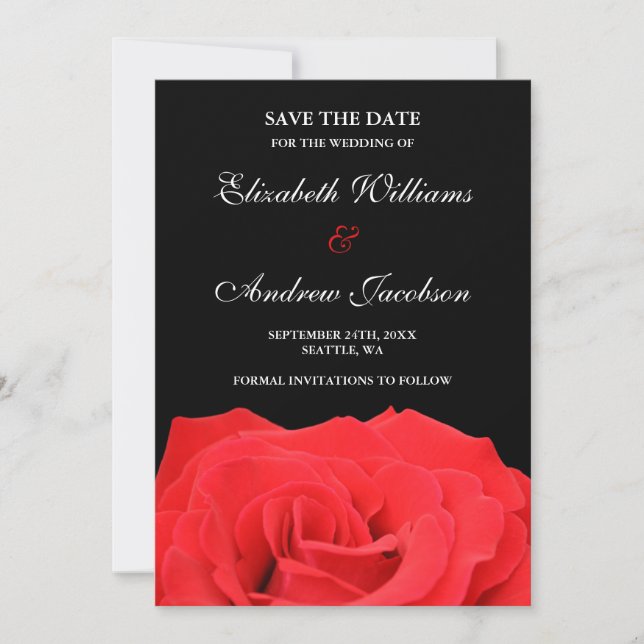 Red Rose and Black Wedding Save the Date (Front)